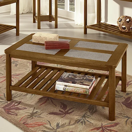 Cocktail Table w/ Tile Insert Top & Slat Shelf